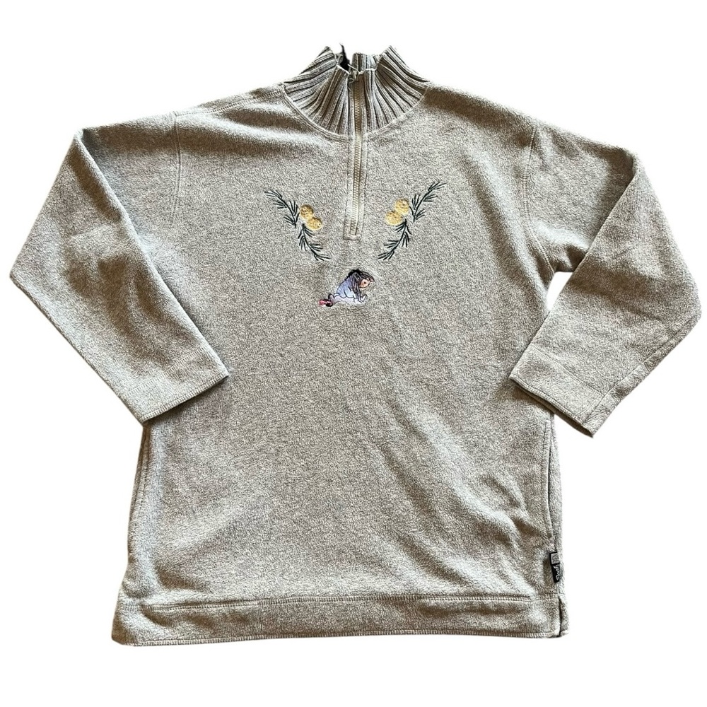 Disney Vintage 90s Eeyore Winnie The Pooh 1/4 Zip Mock Neck Fleece Gray S